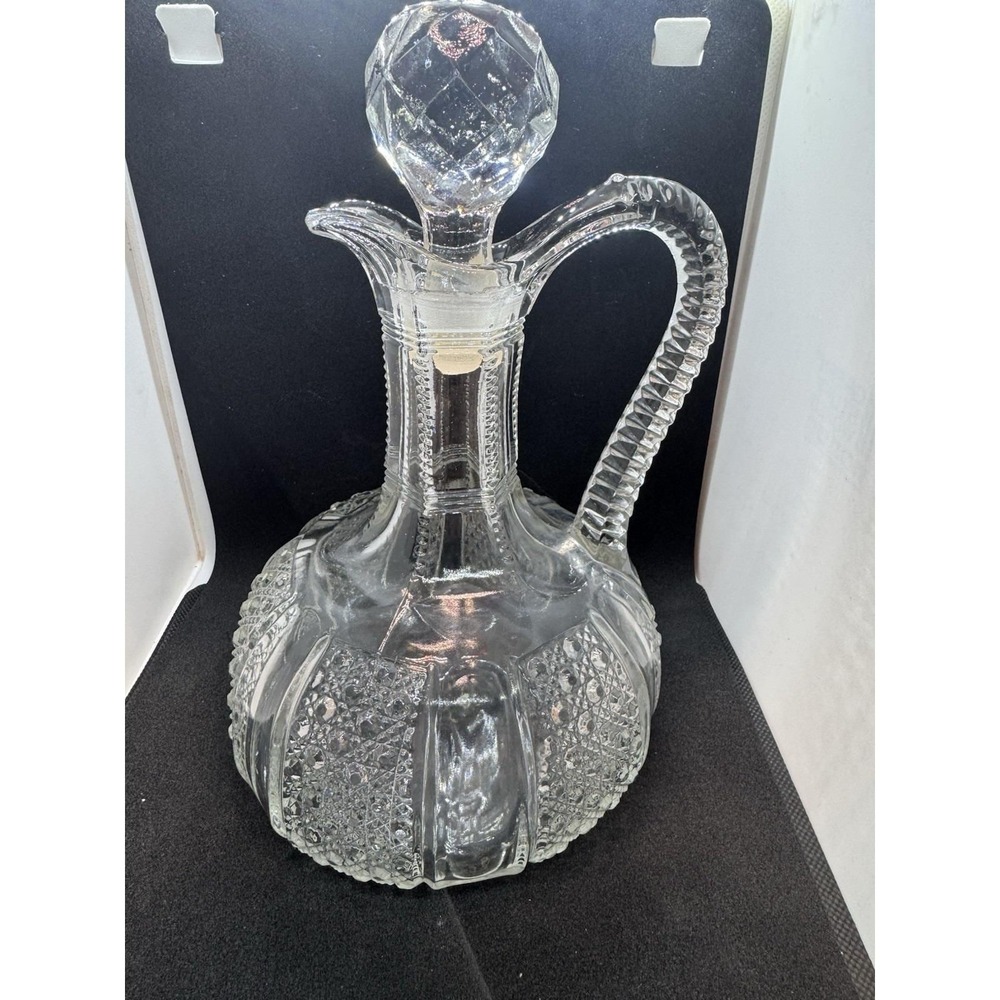 Antique 1898 McKee Glass EAPG Cruet Rainbow Clear Pattern Decanter / Stopper